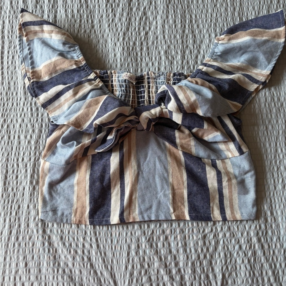 Simply Be Blue and Cream Striped Crop Top